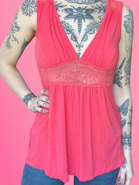 Vintage Y2K Max Studio coral baby doll tank top